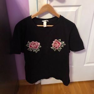 BLACK FLORAL EMBROIDERED SHIRT H&M